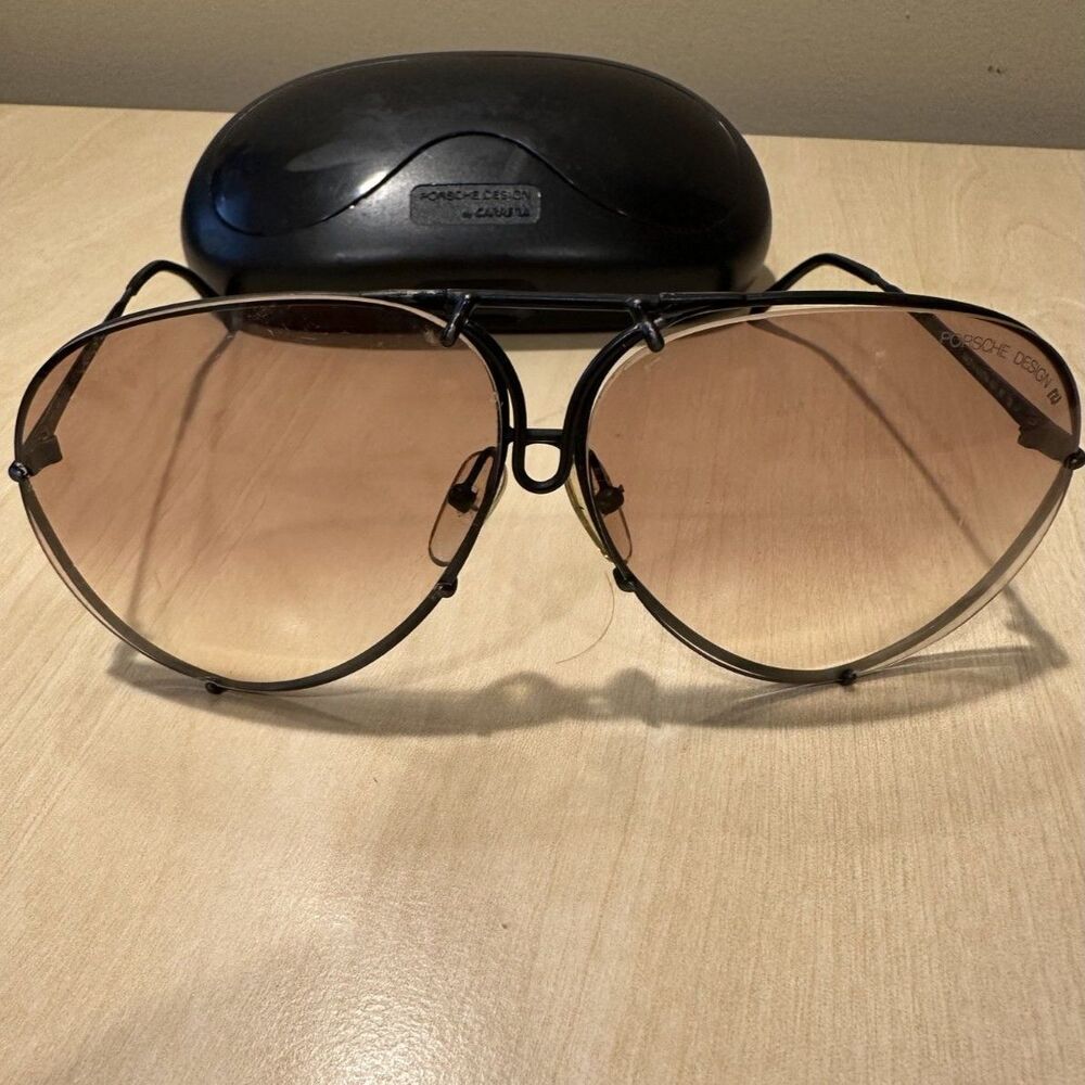 Vintage Porsche Design Carrera 5621 Aviator Sunglasses Black Frame 2 Lens Sets